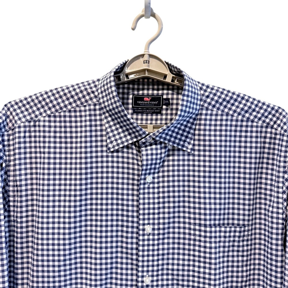 Vineyard Vines Performance Murray Shirt XXL Navy Gingham Classic Fit Nylon Mens